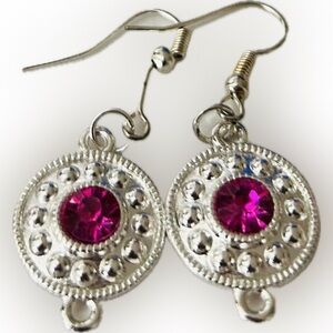 Unique & Elegant Silvertoned Drop Dangle Earrings with Round Pink Rhinestones